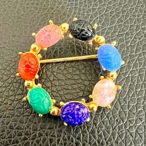 Vintage Scarab Egyptian Revival Pin Brooch Small Gold Tone